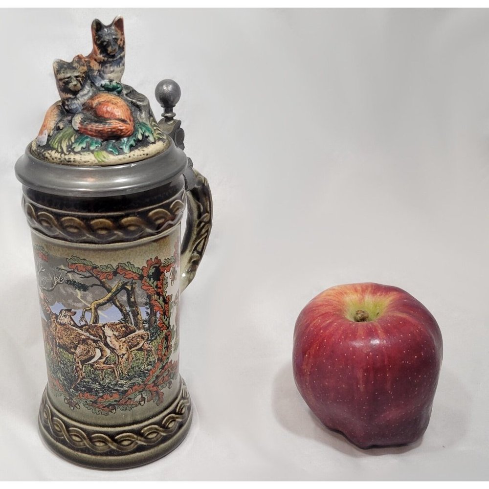 W-Germany Staffel Stoneware (Hunter with Fox and Deer) Lidded Beer Stein